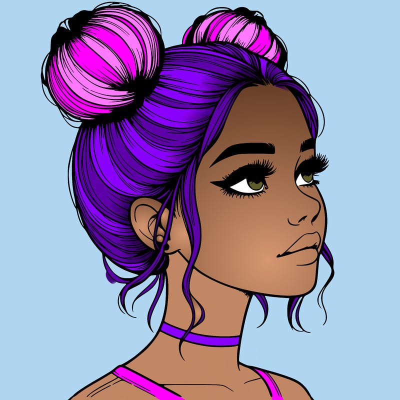 realistic girl with buns on the top of her head