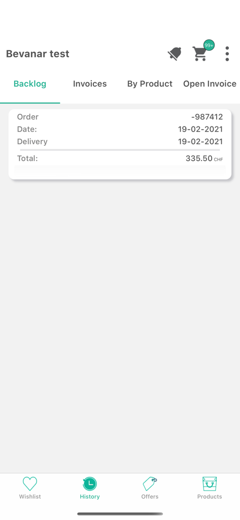 VGPeem - ecommerce solution - VGPeem app interface showing order history and backlog details for efficient business procurement