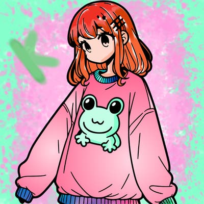 girl wearing frogging sweatshirt