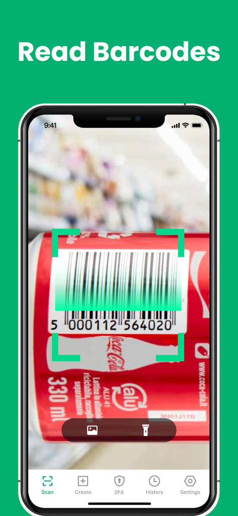 iPhone app scanning a product barcode on a soda can