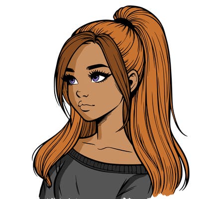 realistic girl with a high ponytail