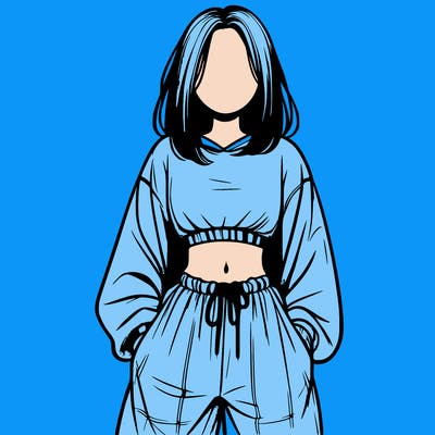 realistic girl faceless with baggy pants and a crop top