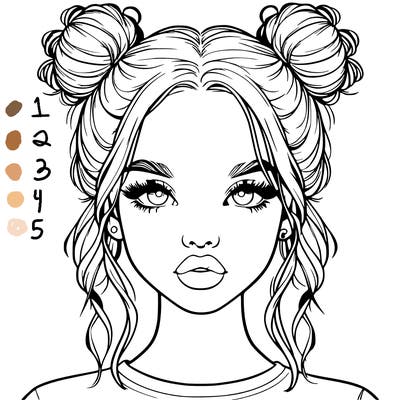 realistic girl with two buns in hair and lips