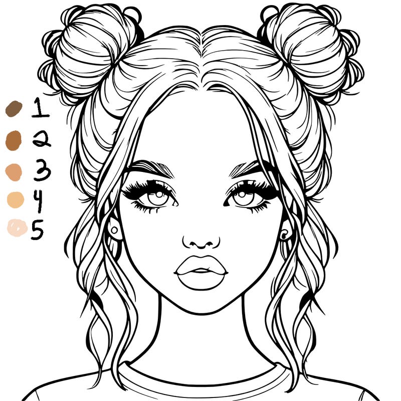 realistic girl with two buns in hair and lips