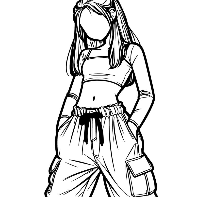 realistic girl faceless with baggy pants and a crop top