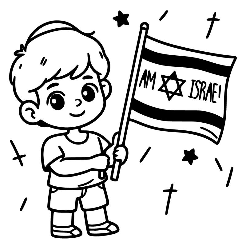 a boy holding a israel flag saying am israel chai