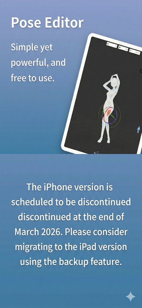 VRM Pose Filer - Personaje de anime 3D siendo posado en la app VRM Pose Filer en un iPad.