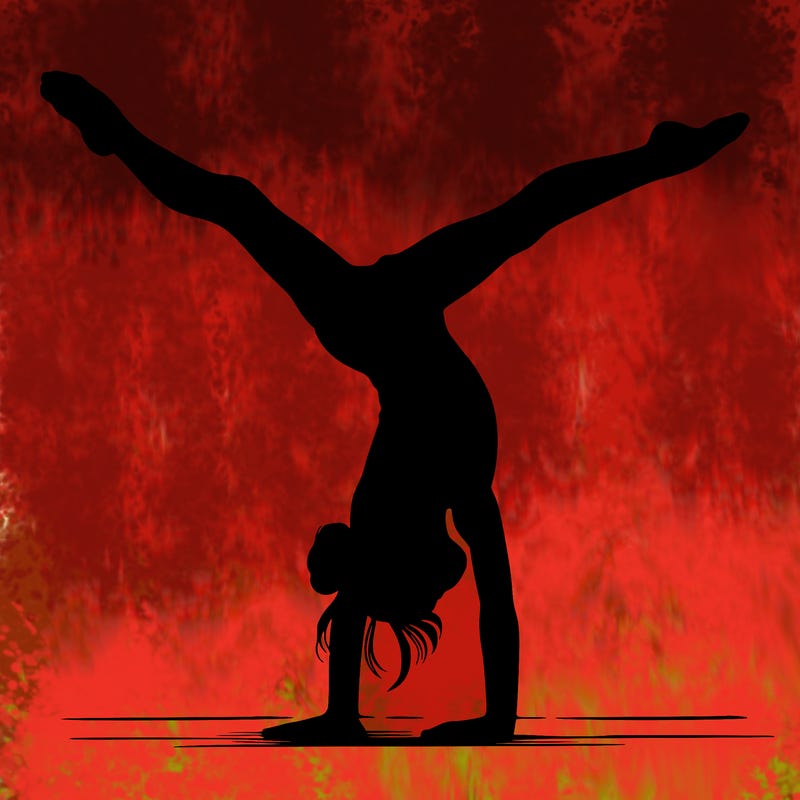 realistic gymnastic hand stand girl in four splits
