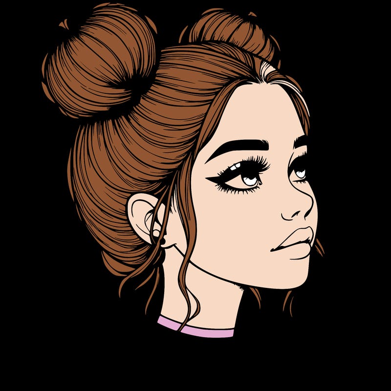 realistic girl with buns on the top of her head
