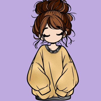 girl with baggy sweatshirt and messy bun
