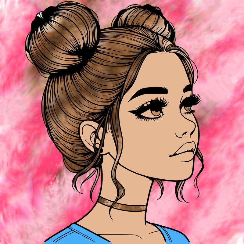 realistic girl with buns on the top of her head