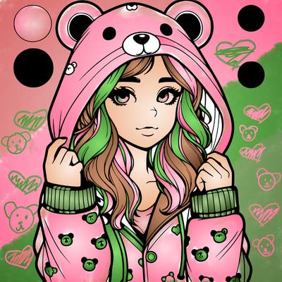 realistic girl in a animal pjs hoodie