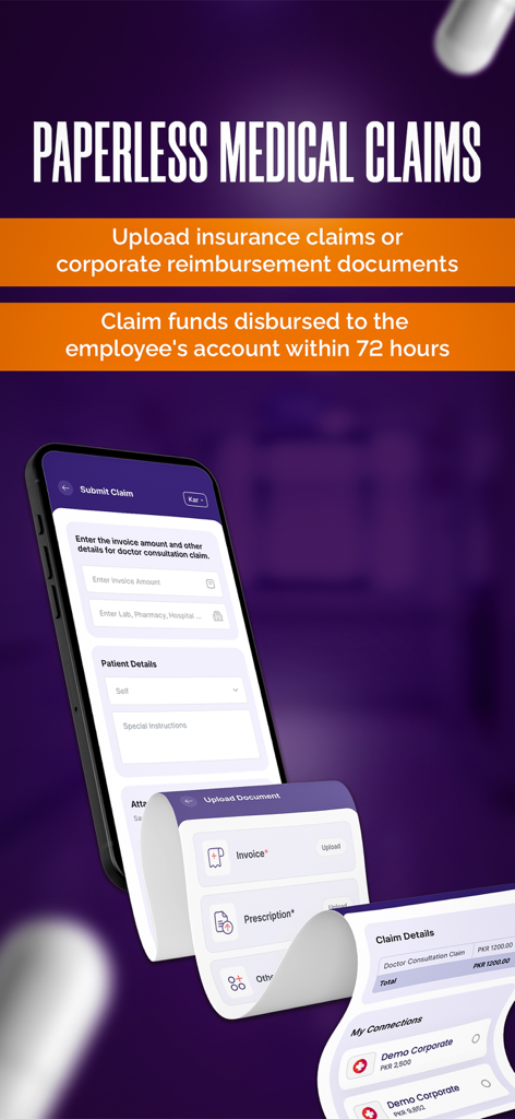 MedIQ App-Oberfläche, die papierlose Einreichung und Erstattung von Krankenversicherungsansprüchen anzeigt