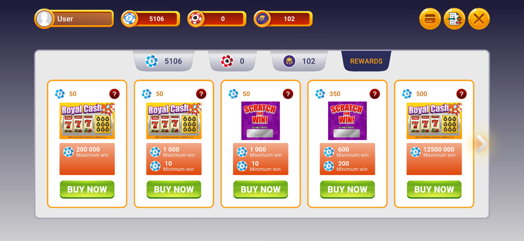 Negozio di ricompense in-game con vari gratta e vinci da acquistare nel gioco di carte online Belote