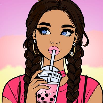 realistic girl with braided hair drinking boba