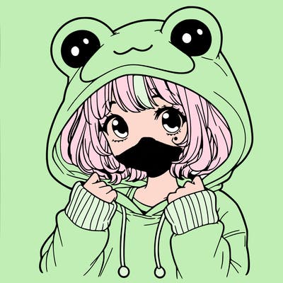 a cute teenage girl wearing a frog hoodie