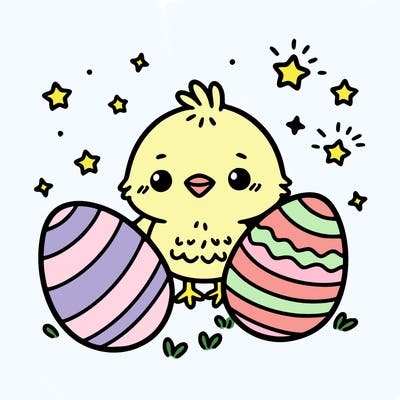cute easter chick with eggs