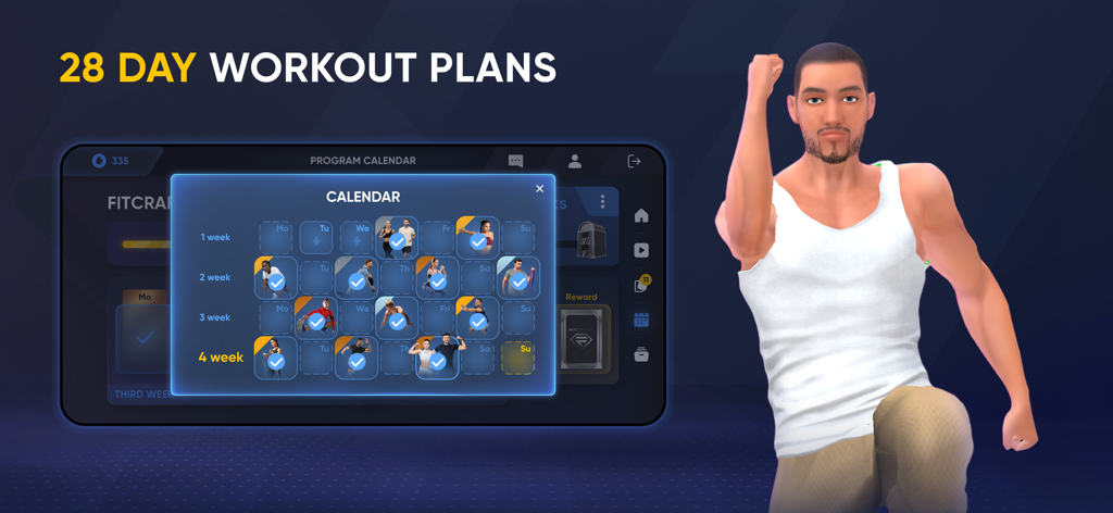 FitCraft －AI Fitness Coach - FitCraft 28 day workout plan calendar with 3D fitness trainer