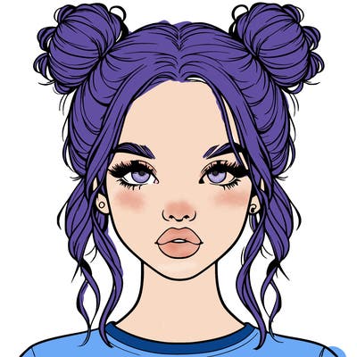 realistic girl with two buns in hair and lips