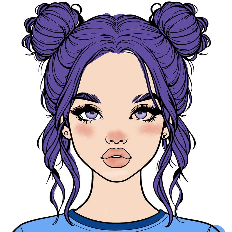 realistic girl with two buns in hair and lips