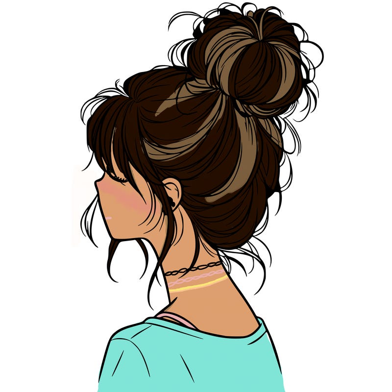 a realistic girl with a messy bun