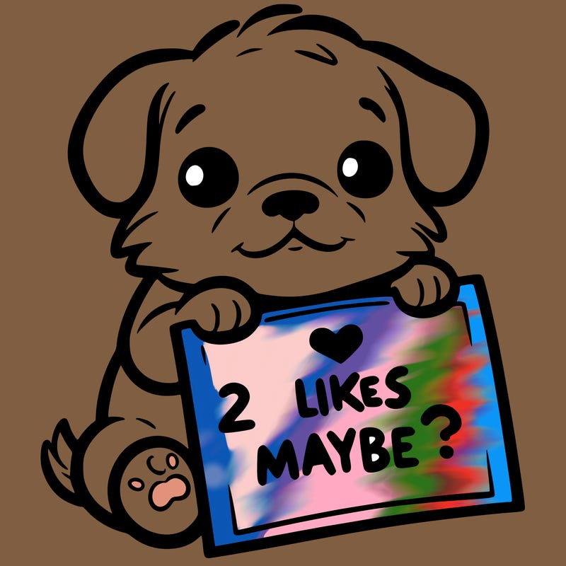 a puppy holding a sign that says 2 likes maybe?