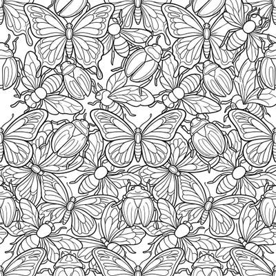 Explore a mesmerizing world of interlocking insects with this unique tessellation coloring page. Featuring butterflies, bees, and beetles, it offers a detailed and engaging artistic challenge for all ages.