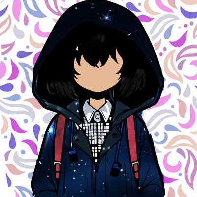 little anime girl in a raincoat her hair is covering her eyes she has a lighter