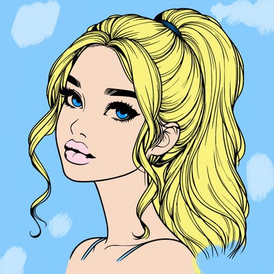 realistic girl with a ponytail on her hair and lips