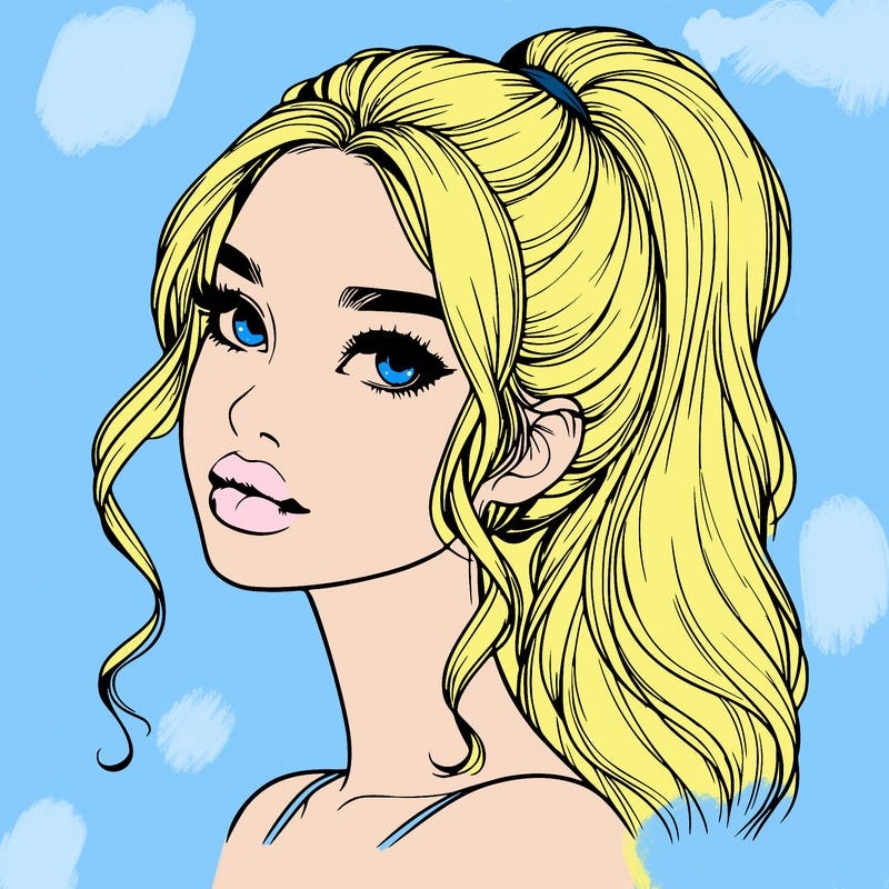 realistic girl with a ponytail on her hair and lips