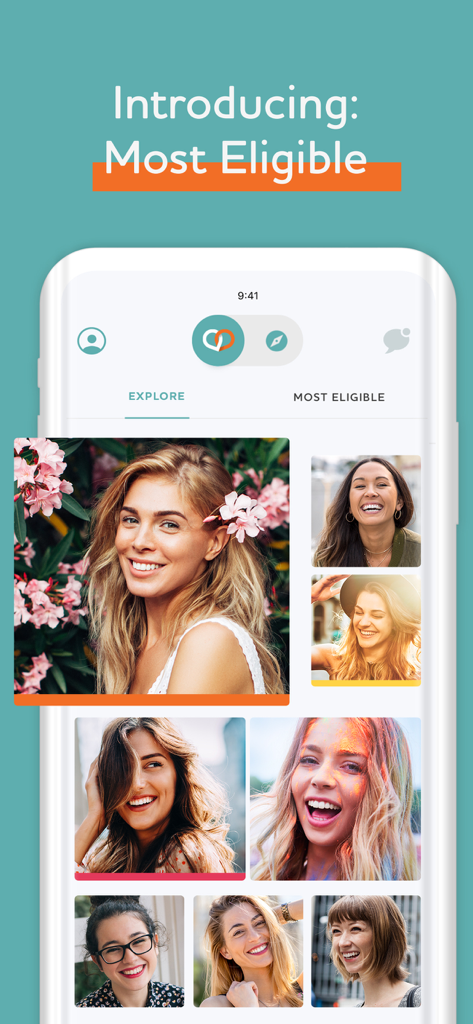 Die christliche Dating-App Crosspaths zeigt die Funktion 'Most Eligible' mit einem Raster von Benutzerprofilen