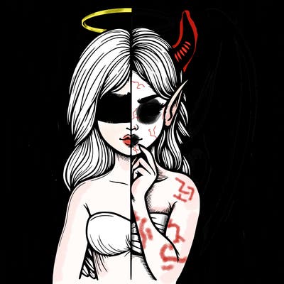 realistic angel half demon