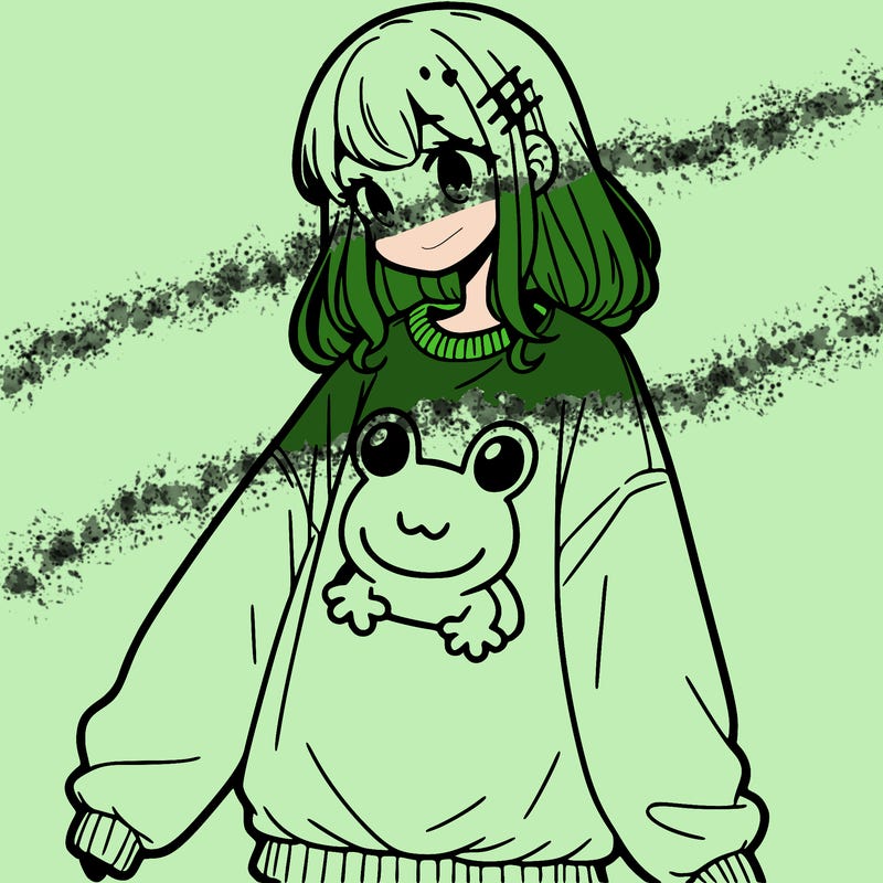 girl wearing frogging sweatshirt