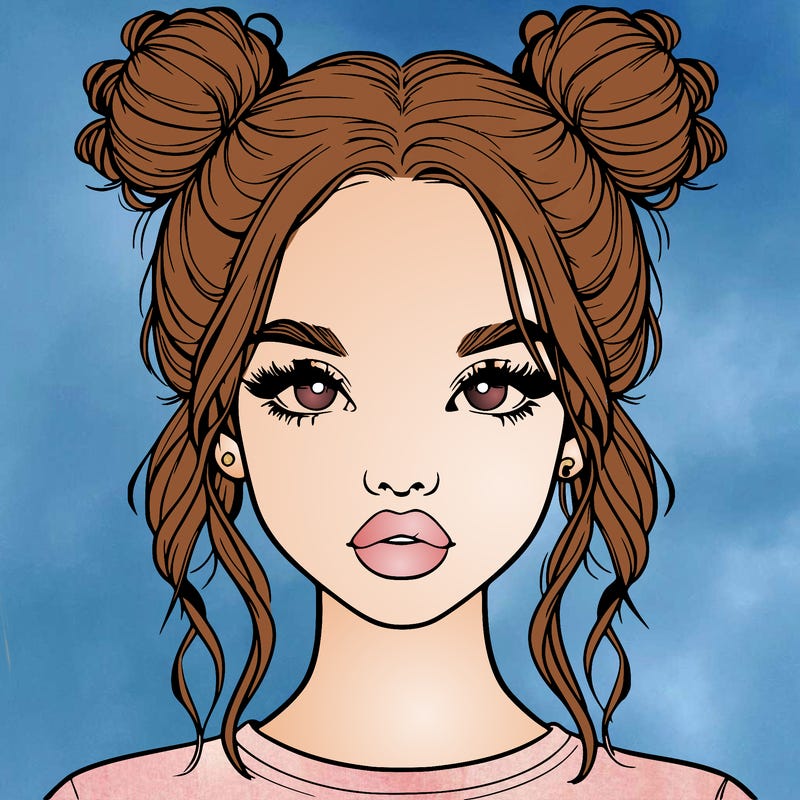 realistic girl with two buns in hair and lips