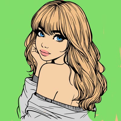 realistic girl with bangs looking over her shoulder