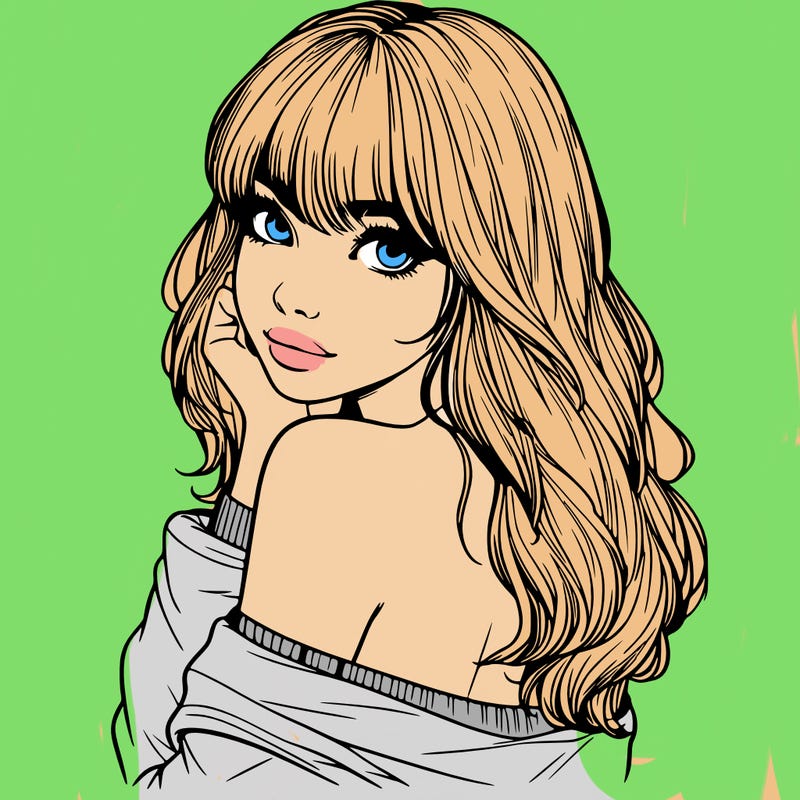 realistic girl with bangs looking over her shoulder