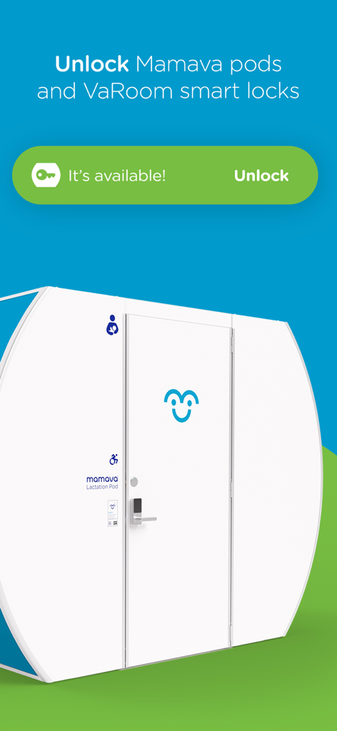 A Mamava lactation pod being unlocked through the mobile app interface.