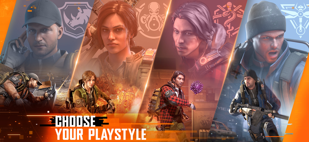 The Division Resurgence - Four character specializations in The Division Resurgence with the text Choose Your Playstyle