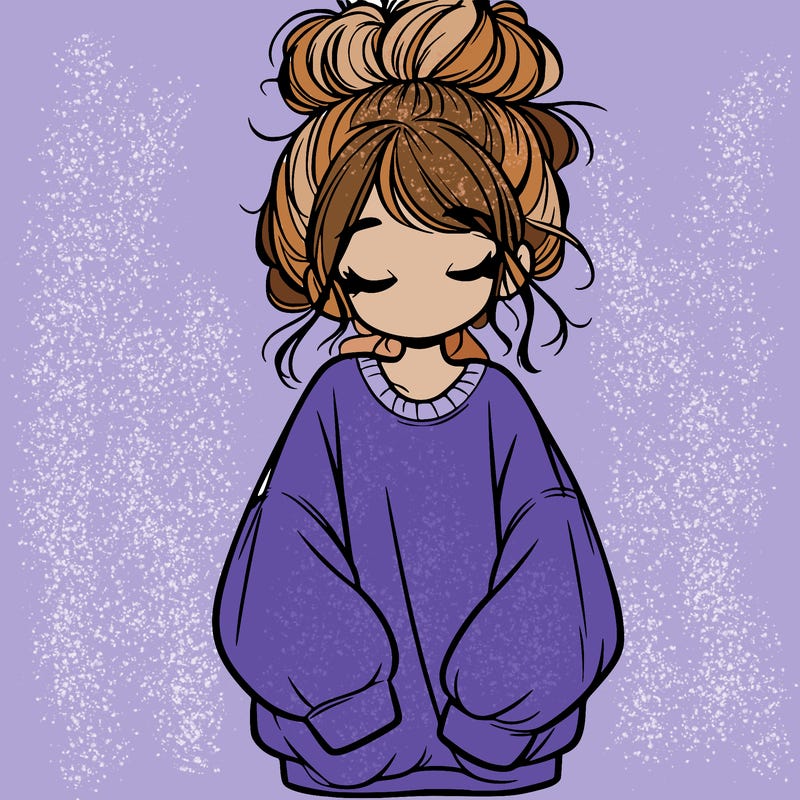 girl with baggy sweatshirt and messy bun