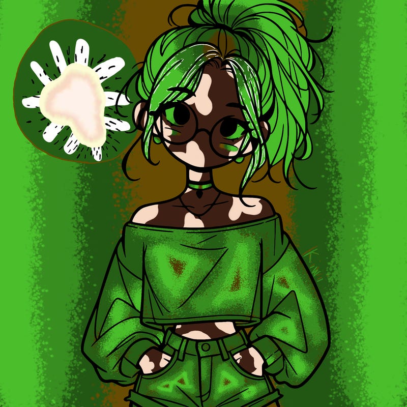 girl with a messy ponytail glasses a baggy crop top and jean shorts