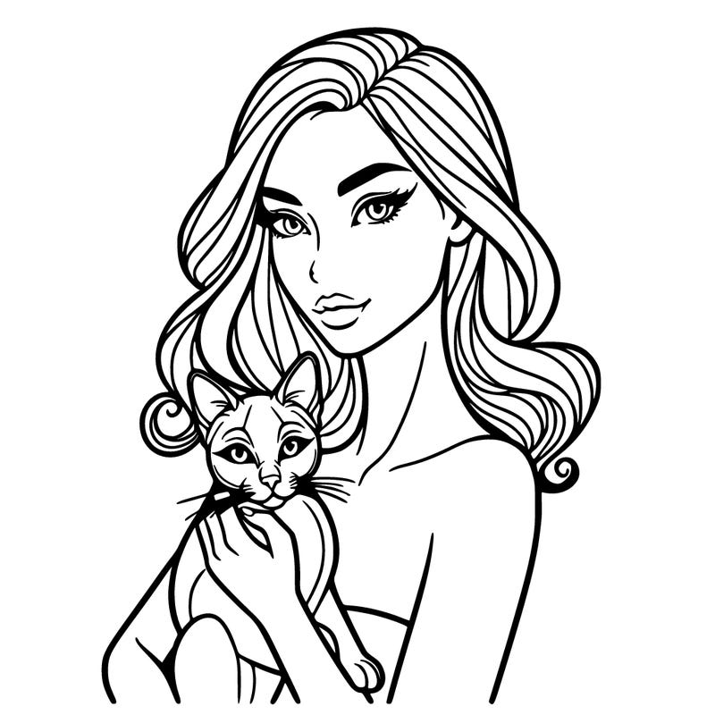 detailed girl holding siamese cat
