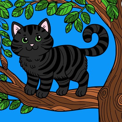 striped cat in a tree