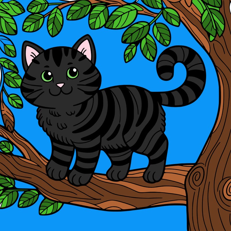 striped cat in a tree