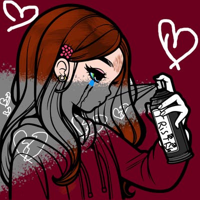 a realistic girl spray painting