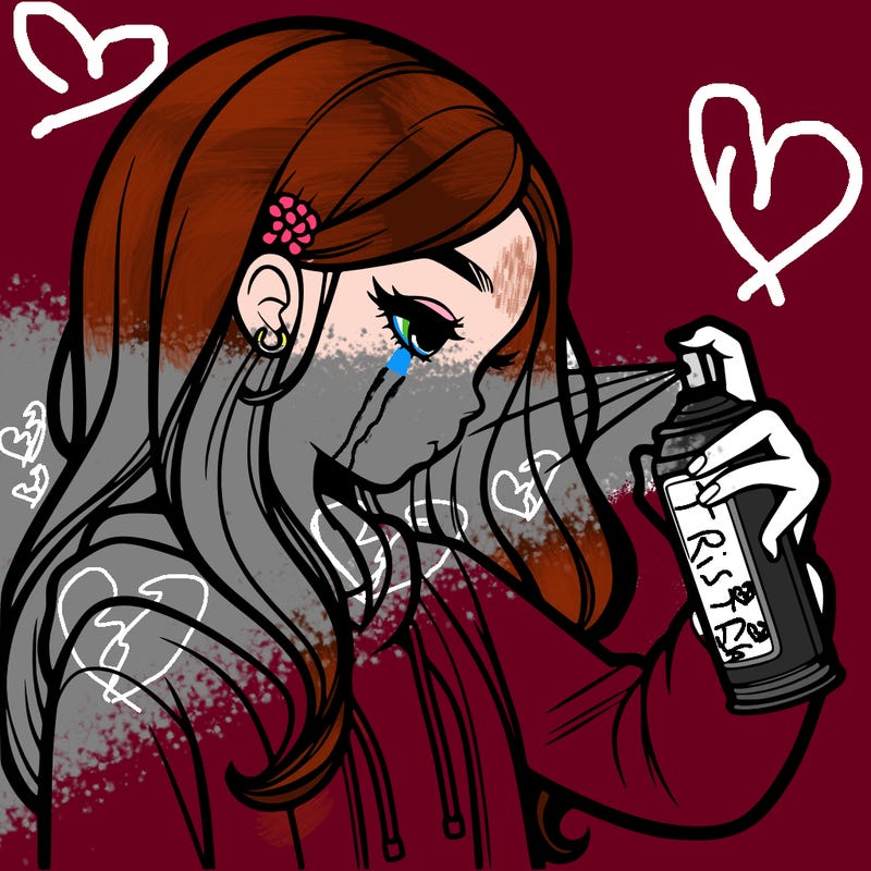 a realistic girl spray painting