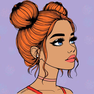 realistic girl with buns on the top of her head