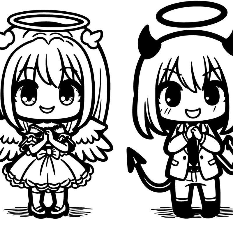 manga drawing of angel and a devil