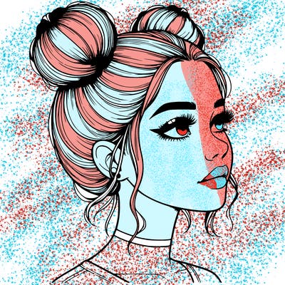 realistic girl with buns on the top of her head