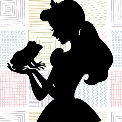 a shadow of a princess holding a frog realistic