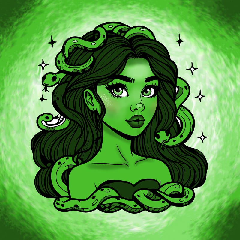 realistic girl with snakes as hair